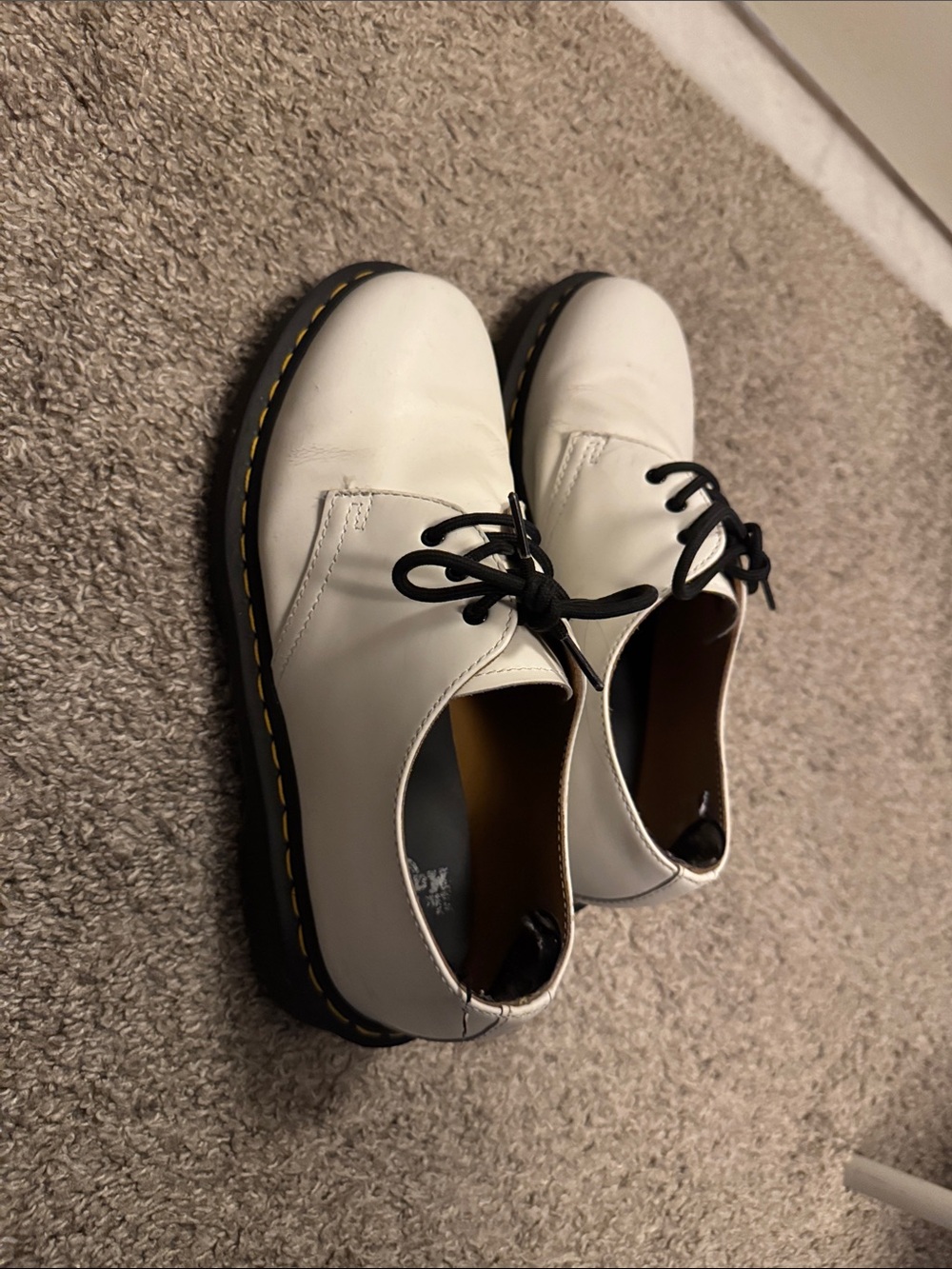 Dr. Martens White Leather 3-Eye Derby Shoes with Black Laces